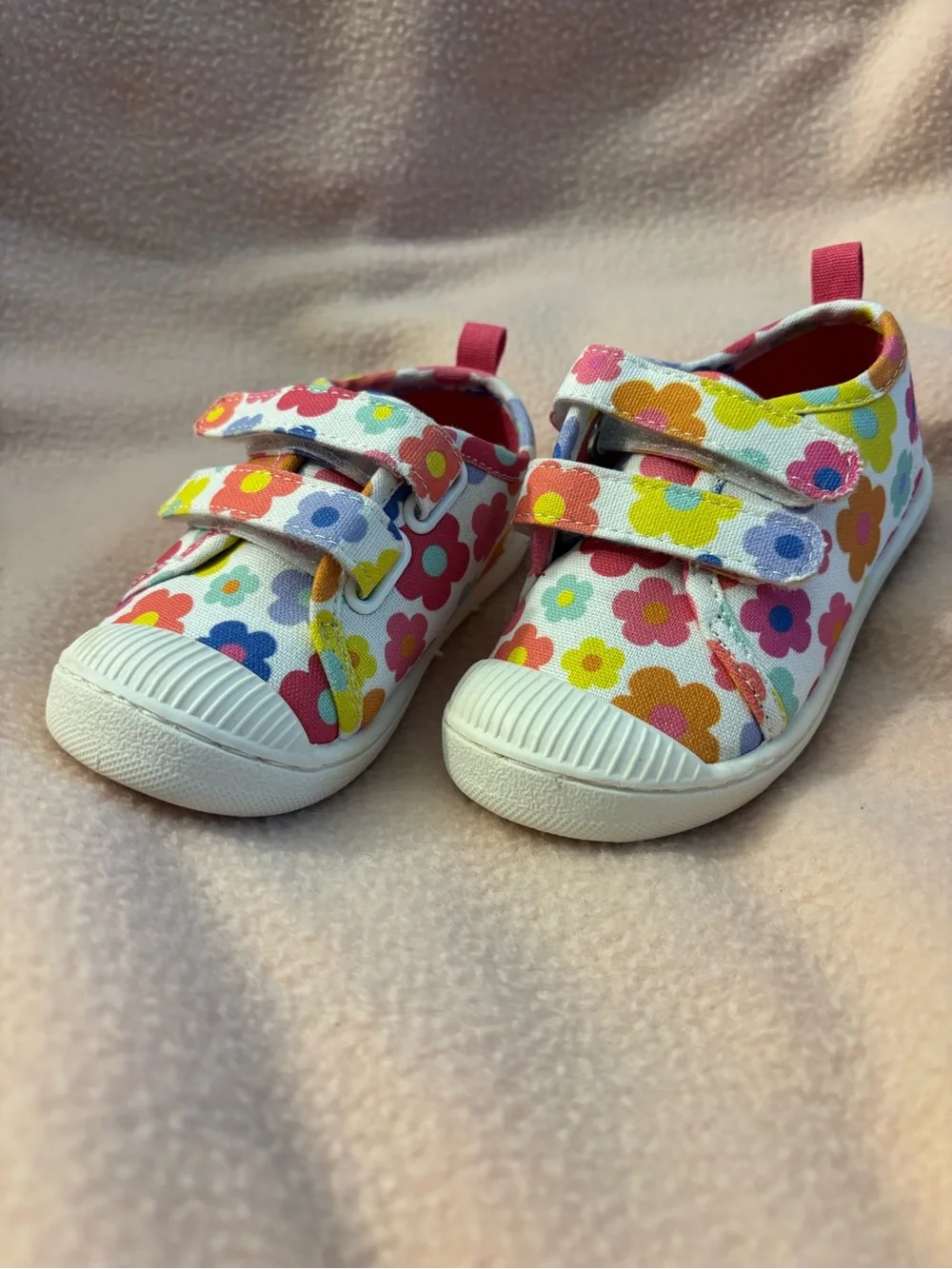 Kohl's White Canvas Kids Sneakers with Pink, Yellow, Blue & Orange Flowers